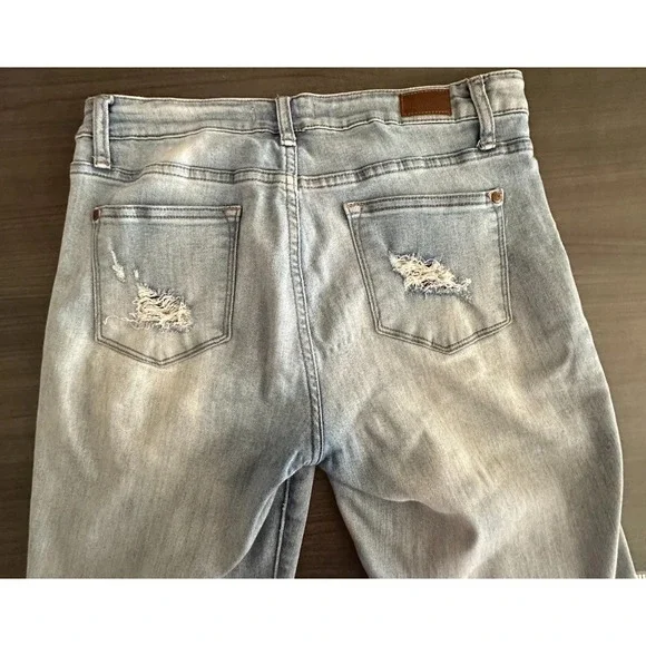 Judy Blue Skinny Jeans Womens 9/29 Distressed Floral Patch Y2K Cottagecore 34x28 - Picture 9 of 9
